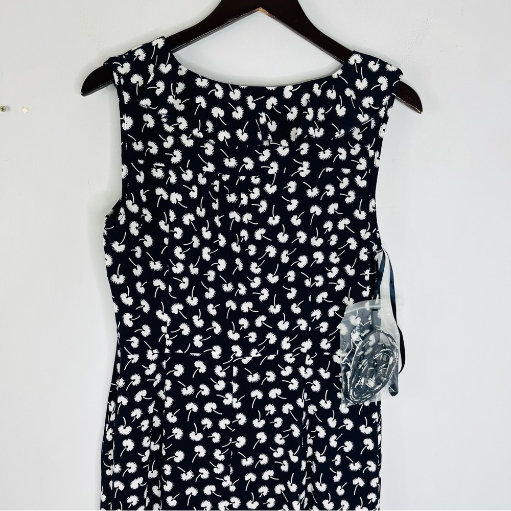 Talbots NEW Size 8 Floral Navy V-Neck Sheath midi Chiffon Dress Belted - Picture 8 of 8